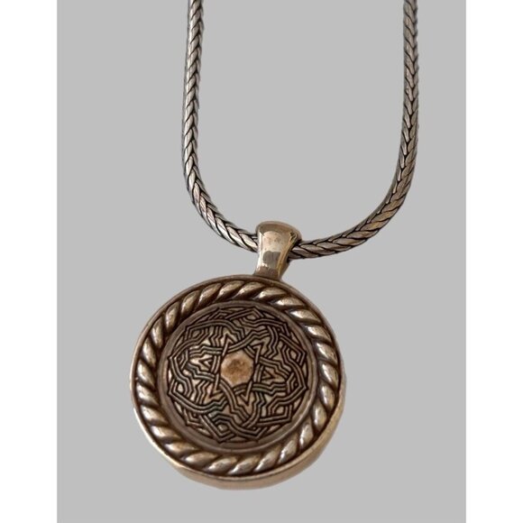 Brighton Ballantyne Silver Plated Reversible Hammered Disc Crystal Necklace - Picture 5 of 7